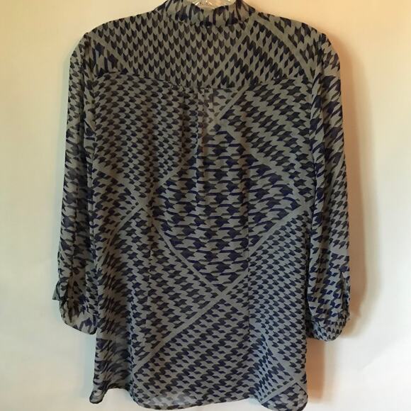 Banana Republic Blouse Womens Lightweight Houndstooth Pleated Grey Blue Purple M - Picture 2 of 8